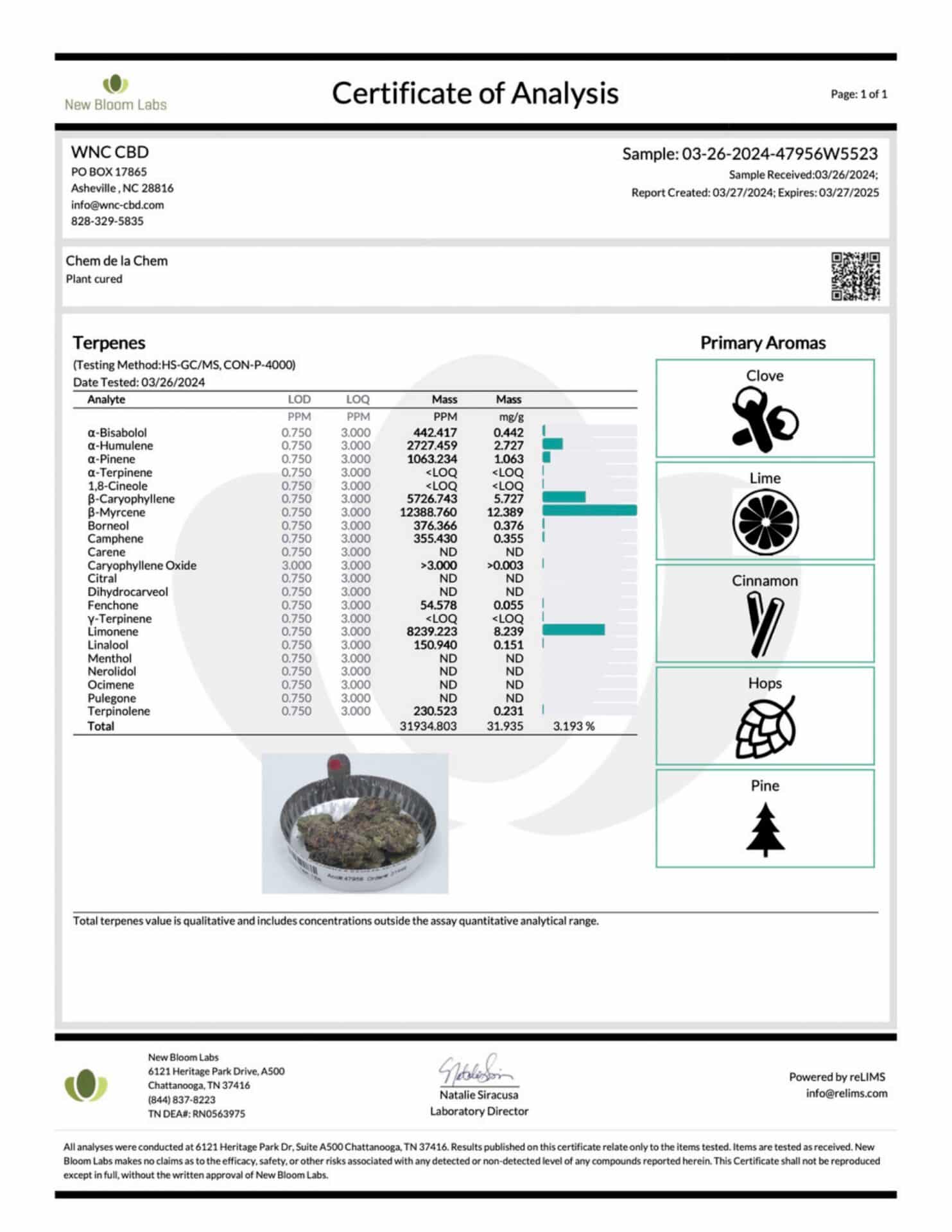 Chem de la Chem Hydro THCa 38.921   Terpenes 3.193 Sativa page 0002 scaled